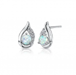 Opal and CZ Cabochon Stud Earrings