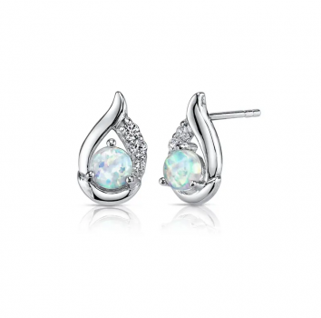 Opal and CZ Cabochon Stud Earrings