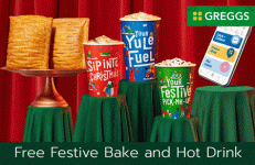 free festive bake and hot drink at greggs
