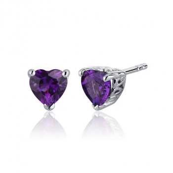 Heart Shaped Amethyst Stud Earrings