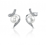 Pearl and CZ Spiral Earrings