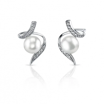 Pearl and CZ Spiral Earrings