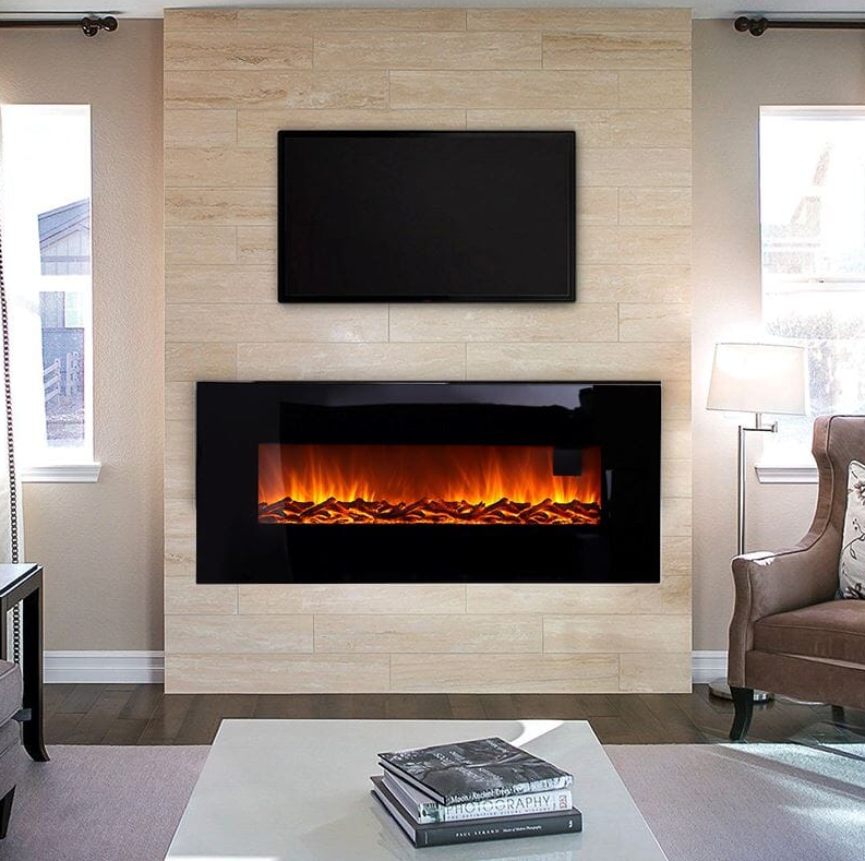 50 OFF Black 50 Inch Wall Mounted Electric Fire with Log 1800W