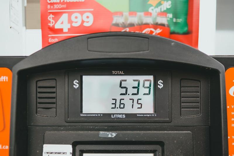 Petrol station showing fuel prices per litre