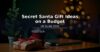 Wrapped Secret Santa presents in kraft paper with red ribbons beside a decorated Christmas tree - budget gift guide