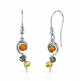 Baltic Amber Squiggle Green Honey Cognac Colour Drop Earrings in Sterling Silver