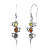 Baltic Amber Three Stone Drop Earrings in Sterling Silver