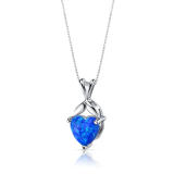 Heart Shaped Blue Opal Pendant Necklace in Sterling Silver