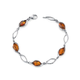 Reduced: Marquise Cut Baltic Amber Cognac Colour Bracelet in Sterling Silver From Ruby & Oscar