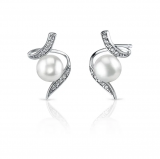 Pearl & CZ Spiral 6.5mm Drop Earrings in Sterling Silver